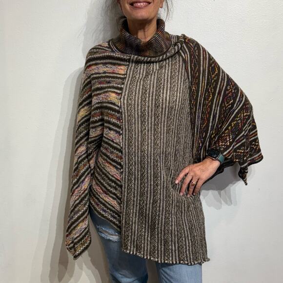 Free People Sweaters - Free People Brown Multi Wool Alpaca Knit Poncho Sz S